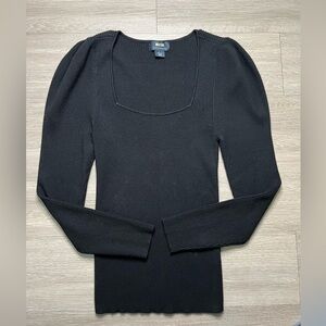 Maeve Anthropologie Black Ribbed Knit Square Neck Top Size Small